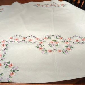 60 inch round tablecloth hand embroidered in pink lavender green smoke free home